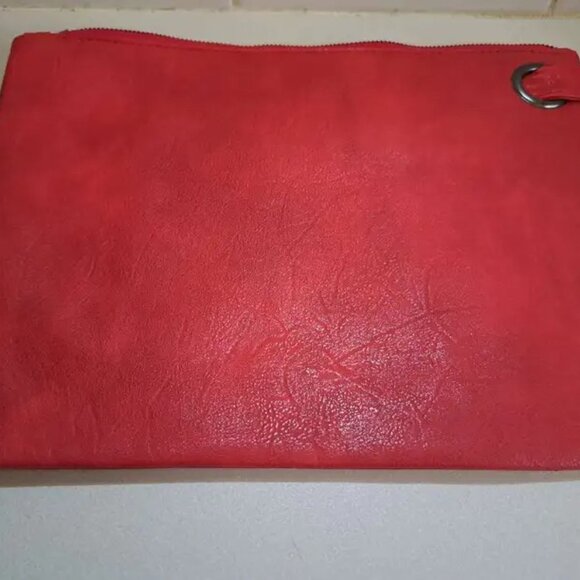 Large Envelope Clutch Bag Wristlet Chic & Elegant RED PU Leather - Picture 4 of 7